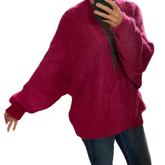 Vintage Croquet Club Sweater Mohair V Neck One Size Oversized Pink Small to 2X - Picture 1 of 7